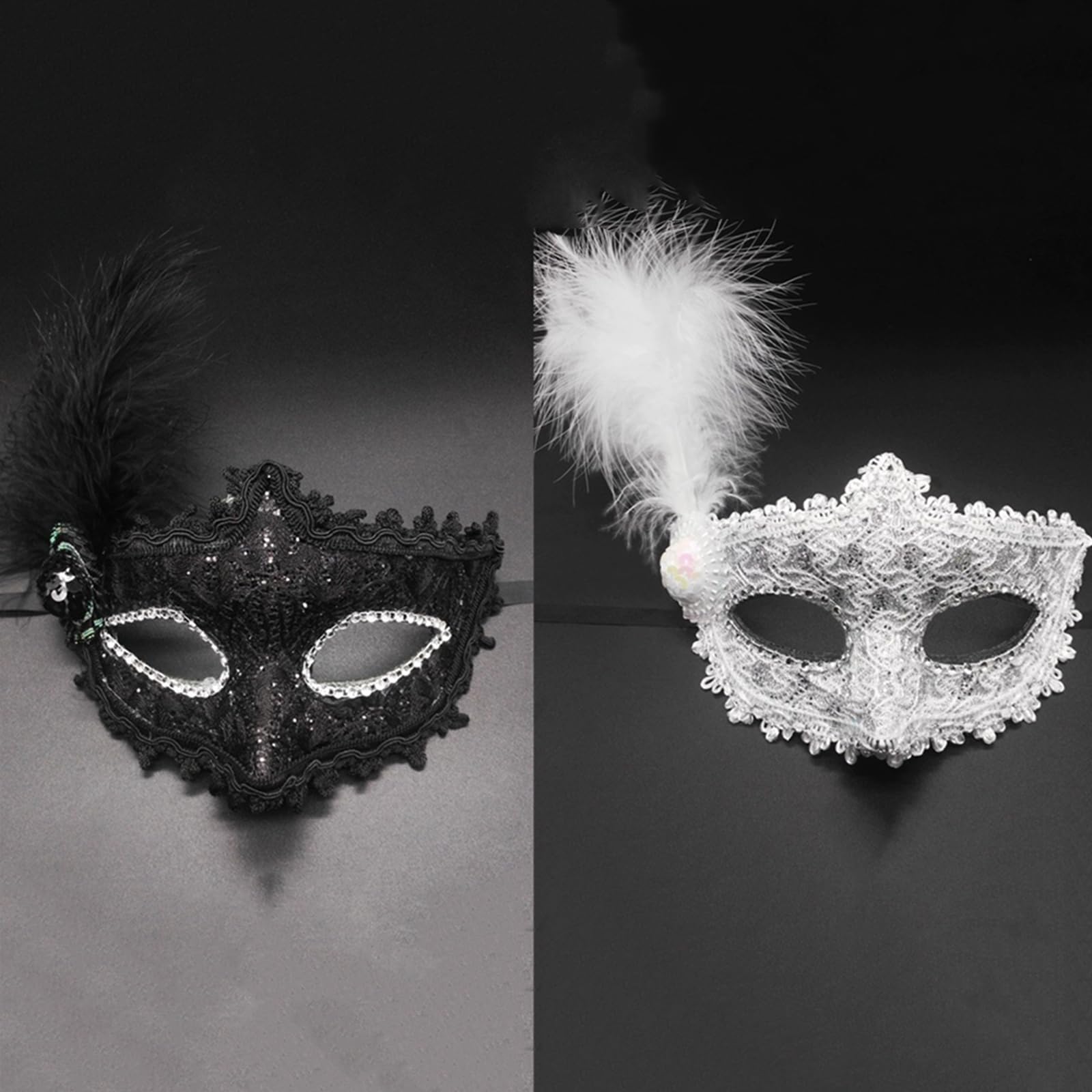 Siganorpy Halloween Lace Mask Masquerade Venetian Mask Lace Eye Mask Half Face Masquerade Mask for Carnival Ball Dress Party for Halloween, Masquerade, Costume Party (Black White Set)