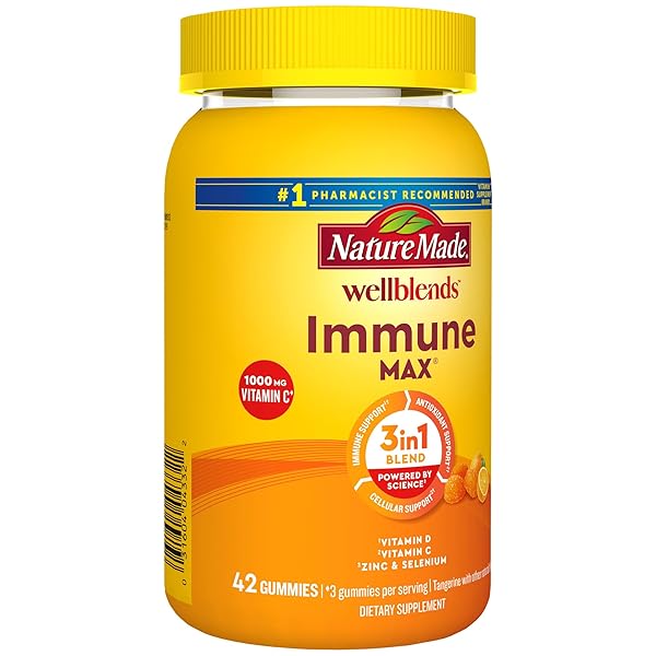 NATURE MADE WELLBLENDS IMMUNEMAX GUMMIES, VITAMIN C, ZINC, AND VITAMIN D3, IMMUNE SUPPORT SUPPLEMENT, 42 TANGERINE FLAVOR GUMMIES
