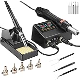 TLBZK Rework Soldering Station, 2 in 1 SMD Hot Air Solder Station and Soldering Iron Kit Heat Gun with Soldering Tips, Hot Ai