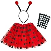 Ladybug Dress Costume Set Polka Dots Tutu Skirt Antenna Headband Felt Stickers DIY Ladybird Costume Dress up Halloween Party