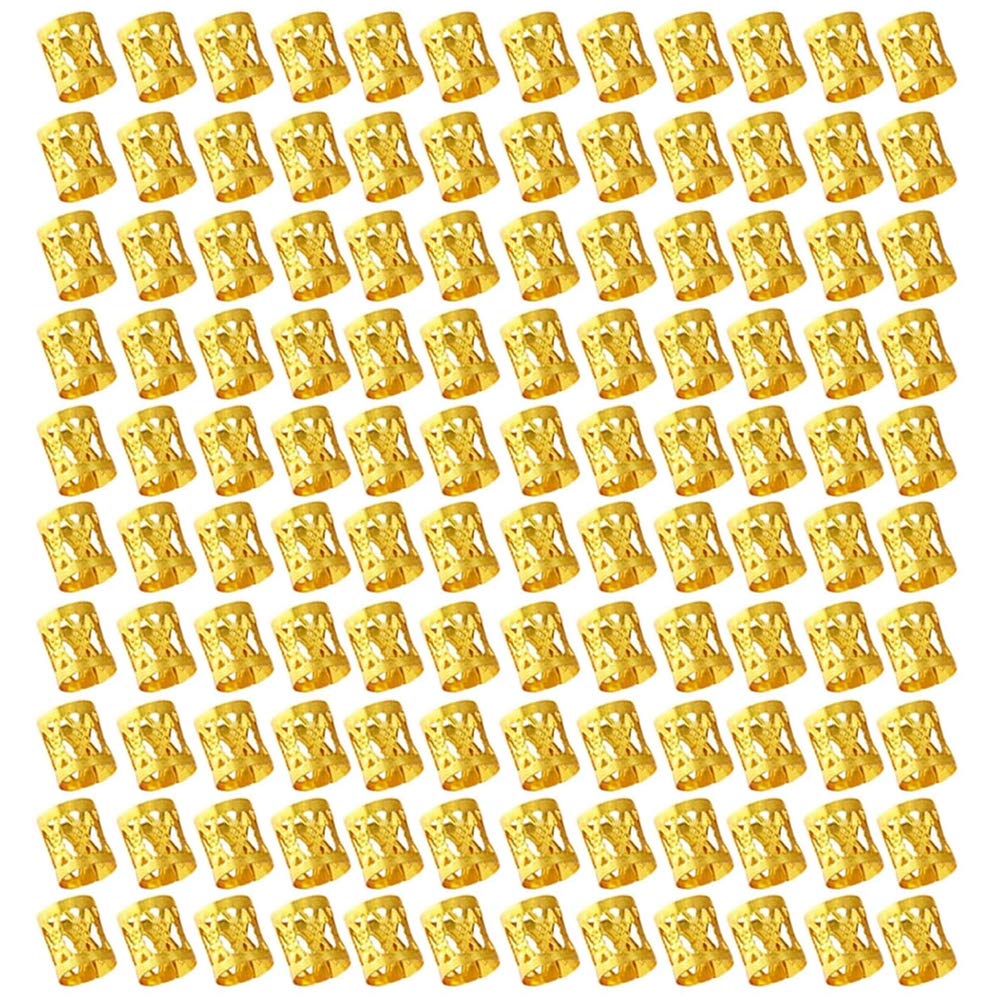 FOGAWA 120Pcs Aluminum Dread Locks Hair Jewelry Rings Gold Braid Beads Adjustable Metal Cuffs Hair Braid Rings Dreadlocks Braiding Beads Accessories for Women Girls Men Hair Decoration 8mm