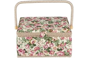 HONGZER Extra Large Vintage Sewing Basket Kit - Handmade Organizer for Needles, Thread, Tape Measure, Thimbles and Other Supplies Storage