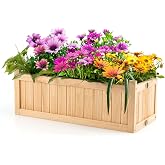 S AFSTAR Outdoor Wooden Planter Box, Folding Raised Garden Bed W/Drainage Hole, Patio Rectangle Plant Container for Flowers Vegetables Fruits Herbs, Collapsible Planting Box for Yard