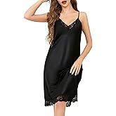 Sopesil Satin Nightgowns for Women Lace Sleepwear V-neck Silk Slip Sleepshirts Sexy Negligee Nightwear