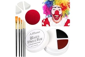 OYGCEE Scary Clown Makeup Face & Body Paint Kit Professional Black White Red SFX Cream Bodypaint with 5 Brushes Sponge Applicators & Clown Nose Facepainting Set for Kids Adult Halloween Joker Vampire Zombie