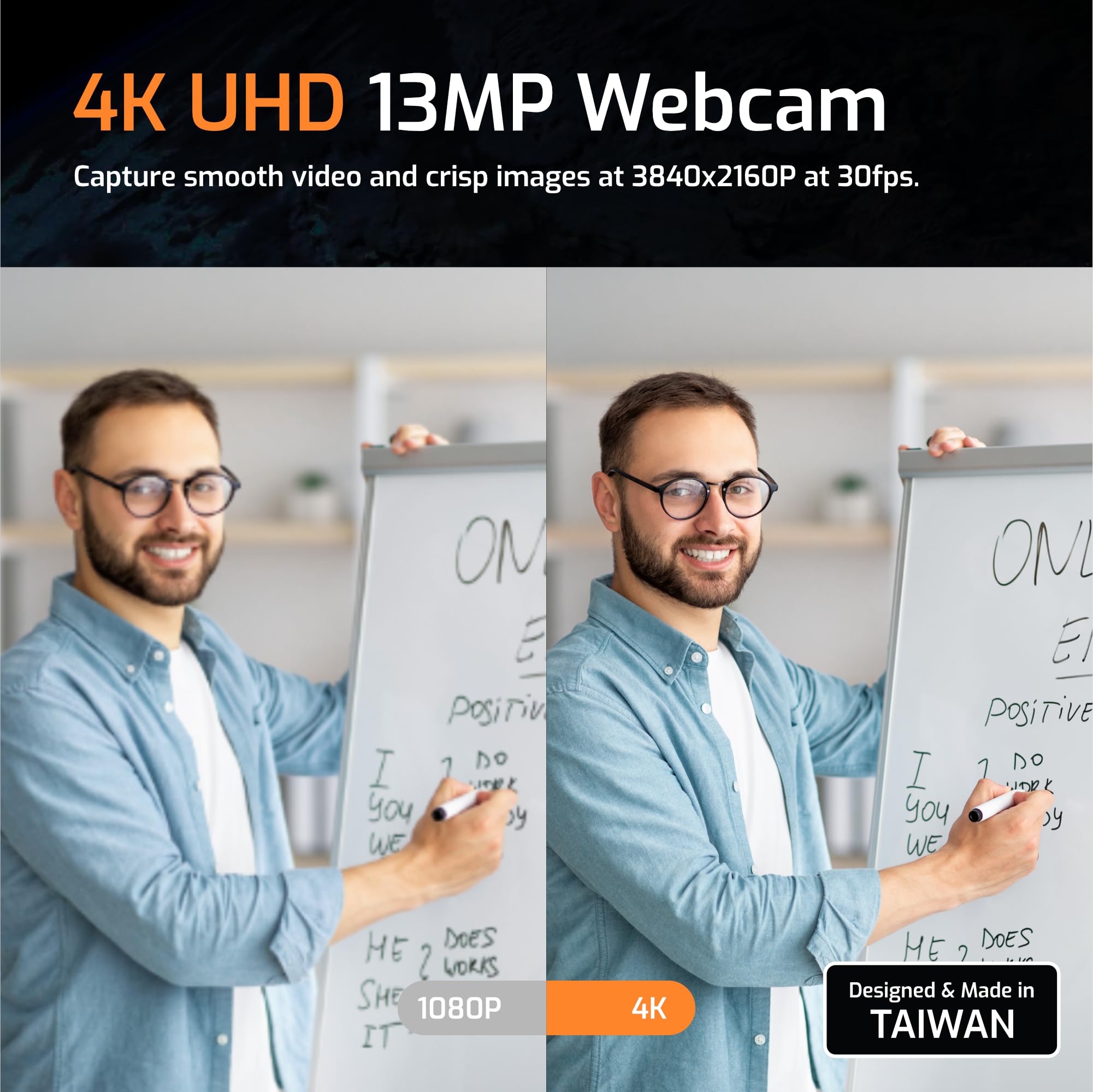 INSWAN INS-Flip 4 4K USB Portable Document Camera/Webcam/Visualiser—13MP Ultra HD, Foldable Design, Auto Focus, Mic, LED, Compatible with Mac OS, Windows, iPad, Chromebook for Distance Learning