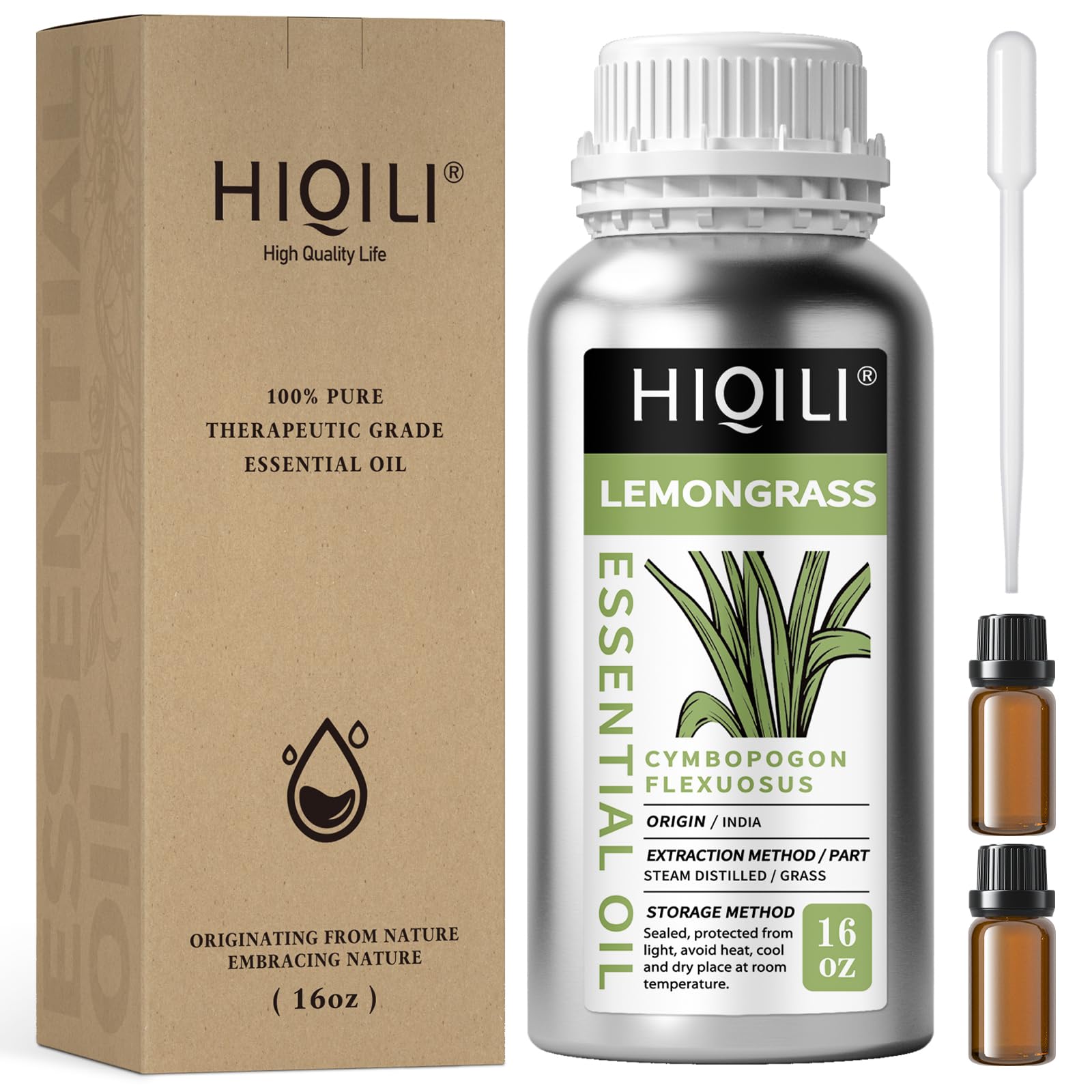 HIQILI 16 Fl Oz Lemongrass Essential Oil, 100% Pure