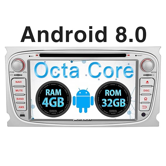 PUMPKIN Android 8.0 Autoradio Radio für Ford Focus Mondeo mit Navi Unterstützt Bluetooth DAB + USB CD DVD Android Auto WLAN 4