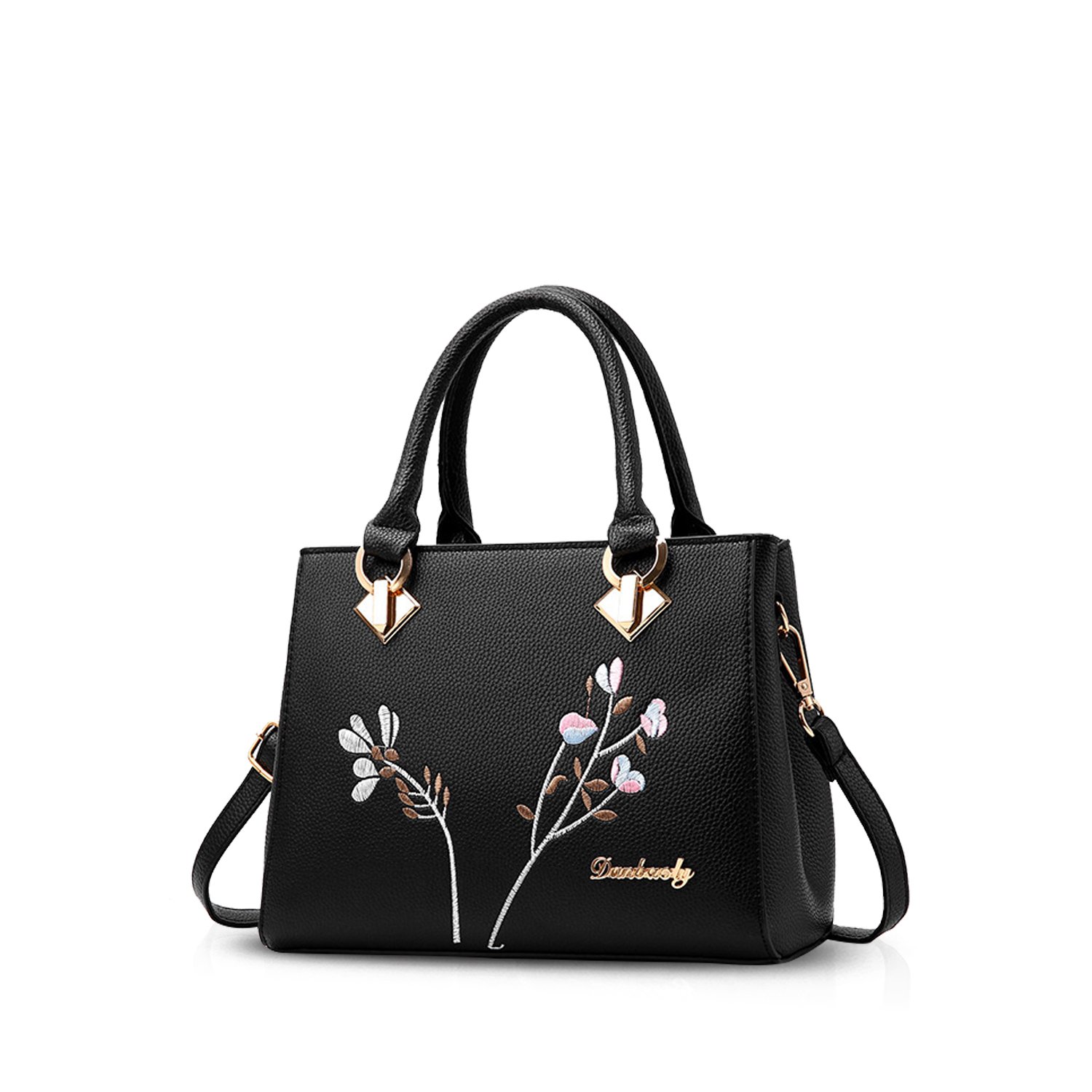 NICOLE&DORIS Retro Women Top Handle Handbags Tote Purse Shoulder Bag Crossbody Bag PU Leather Black