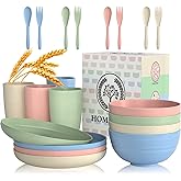 Wheat Straw Dinnerware Sets, 20 PCS Dishes Dinnerware Set Microwave and Dishwasher Safe, Lightweight Unbreakable Dishes, Reusable Dinner Plates Kids Plates and Bowls Sets for Kitchen, Camping