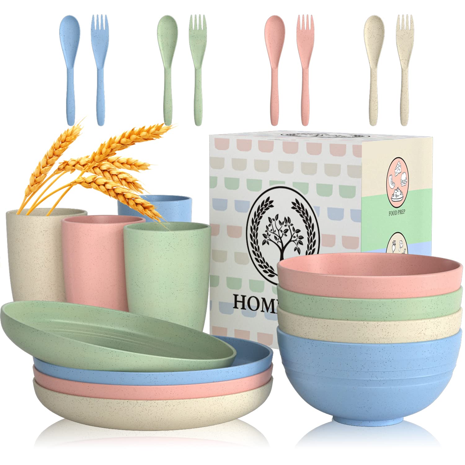 Photo 1 of Wheat Straw Dinnerware Sets, 20 PCS Dishes Dinnerware Set Microwave and Dishwasher Safe, Lightweight Unbreakable Dishes, Reusable Dinner Plates Kids Plates and Bowls Sets for Kitchen, Camping