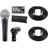 Shure SM58-LC Cardioid Dynamic Vocal Microphone + Extra Two (2) XLR Cables Bundle