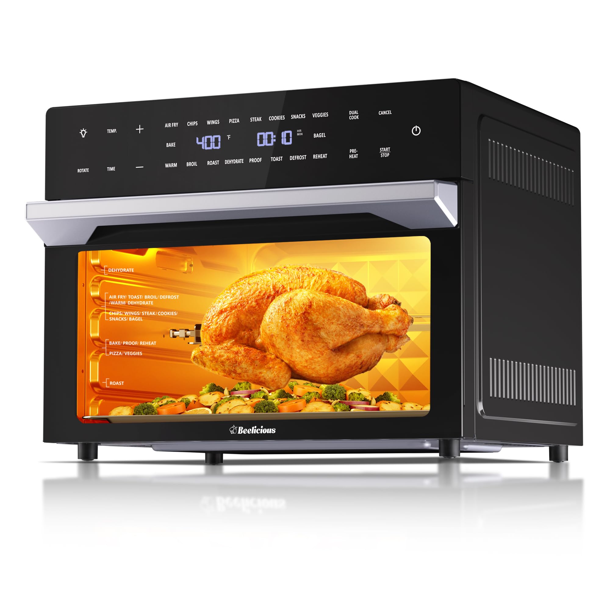 19-In-1 Air Fryer Toaster Oven Combo, 6 Accessories, Black