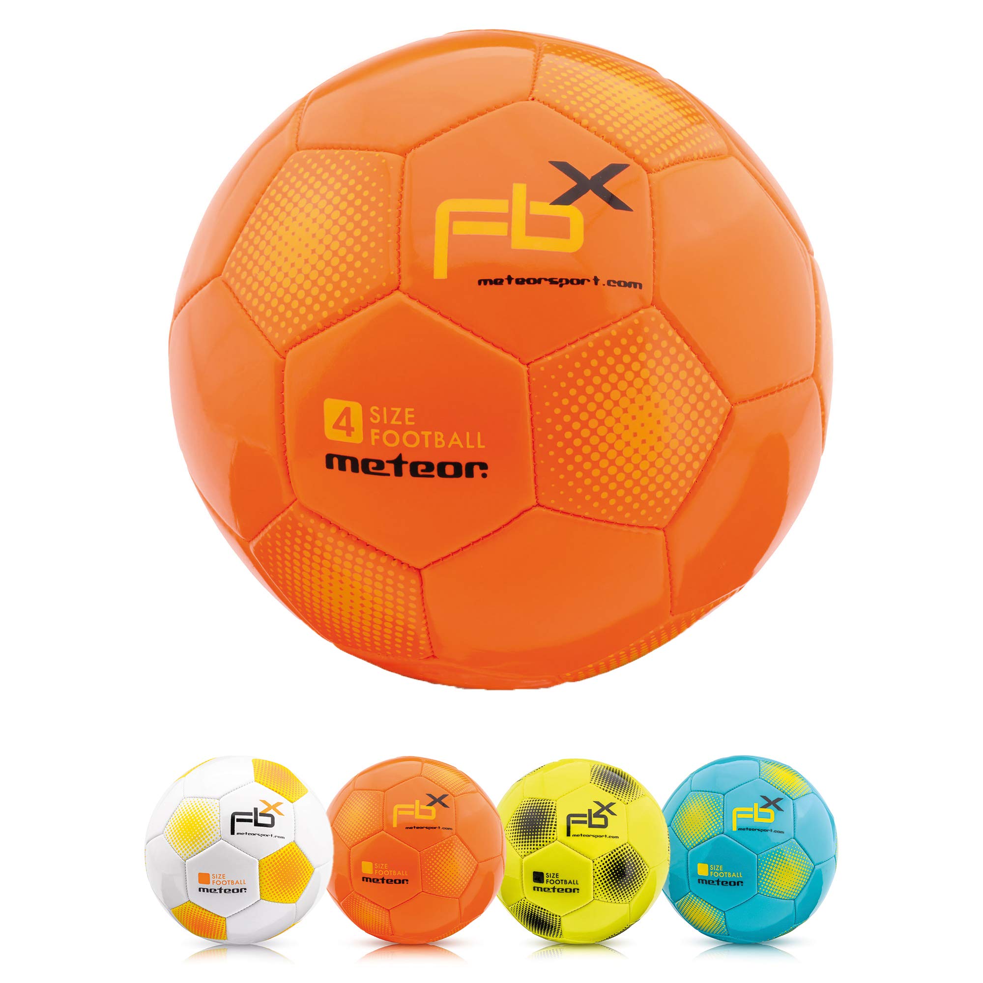 meteor - Football for Kids, Women & Men – Durable Machine-Stitched 32 Panels – Soft Non-Slip Rubber Ball for Indoor Training & Outdoor Matches – Latex Bladder & Butyl Valve - Size 4 - Orange