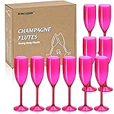 XUWAIDSGN Champagne Flute Acrylic Champagne Glasses Wedding Toasting Champagne Flute Goblet Plastic Reusable Unbreakable Champagne Cups for Bachelorette Wedding Bridal Shower Party (Hot Pink, 10)