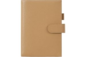 Moterm Leather A5 Notebook Cover - Fits Hobonichi Cousin, Stalogy and Midori MD Planners, with Pen Loop, Card Slots and Back Pocket (Pebbled-Latte)