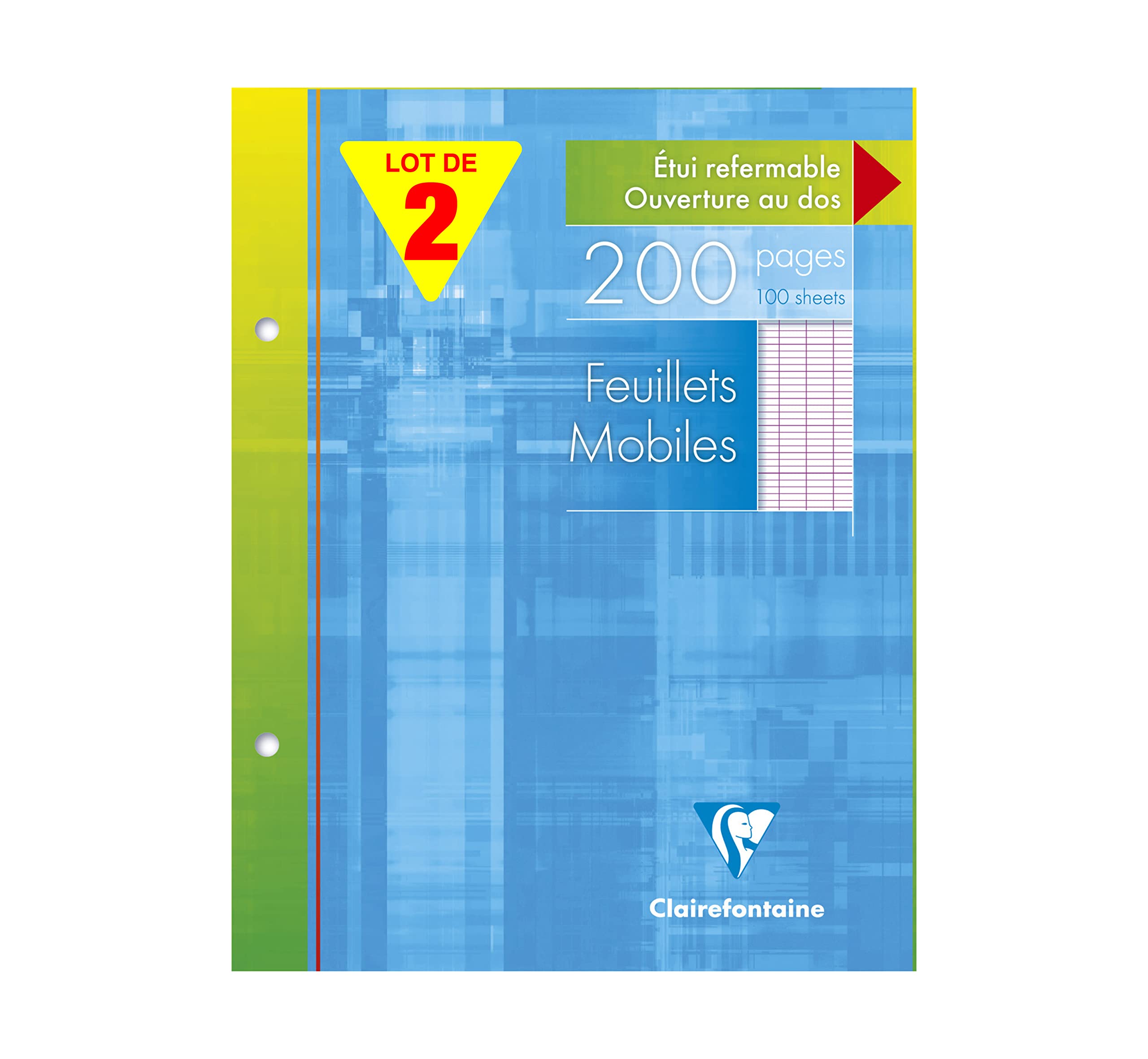 Clairefontaine 11351AMZC - One Set of 2 perforated loose-leaf binders - Dimensions: 17x22 cm - 200 Seyes Ruled Pages - 90 g White Paper - Reusable Case — image 1
