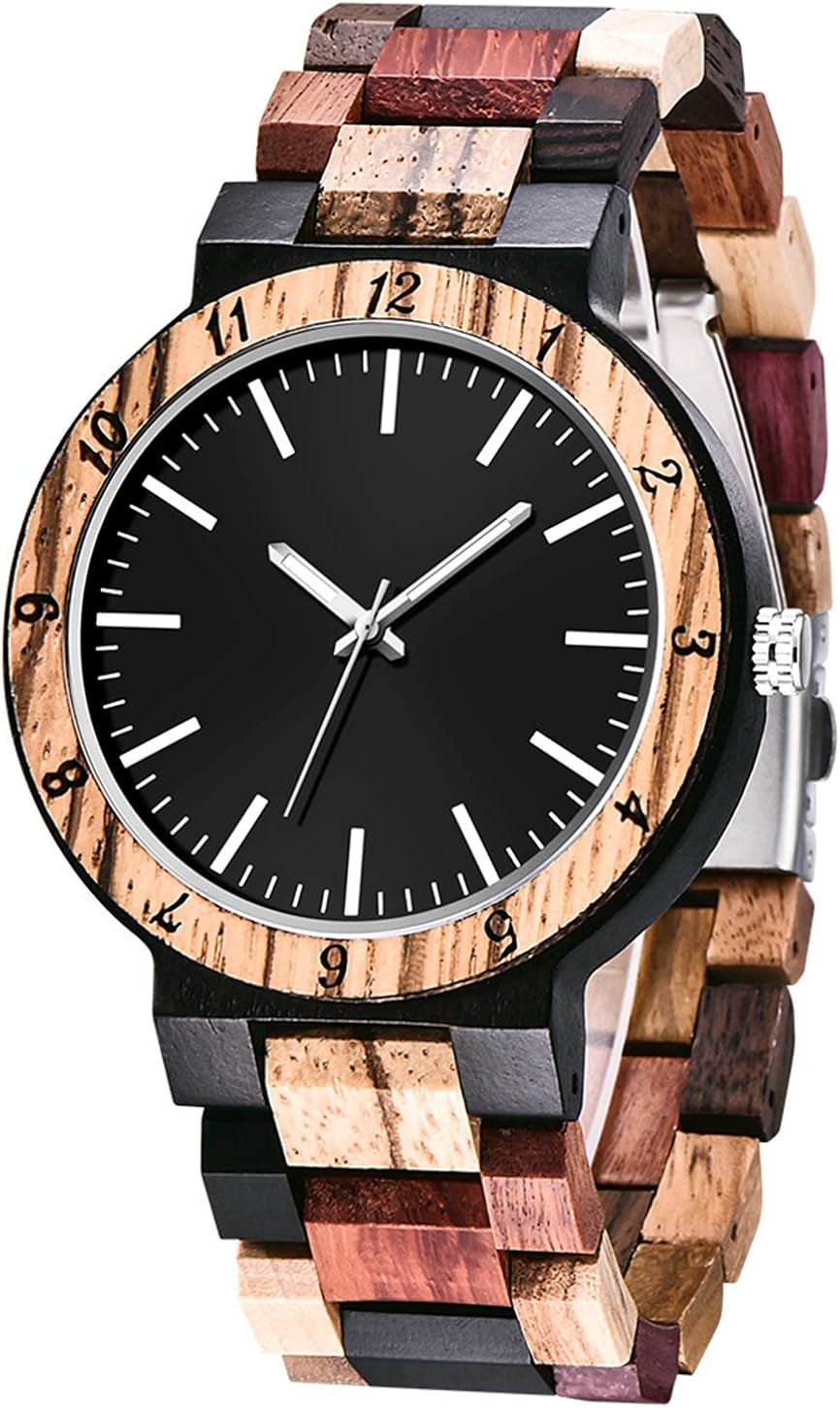 Men's Wood Watch Creative Quartz Watch for Men HandMade Wooden Mens