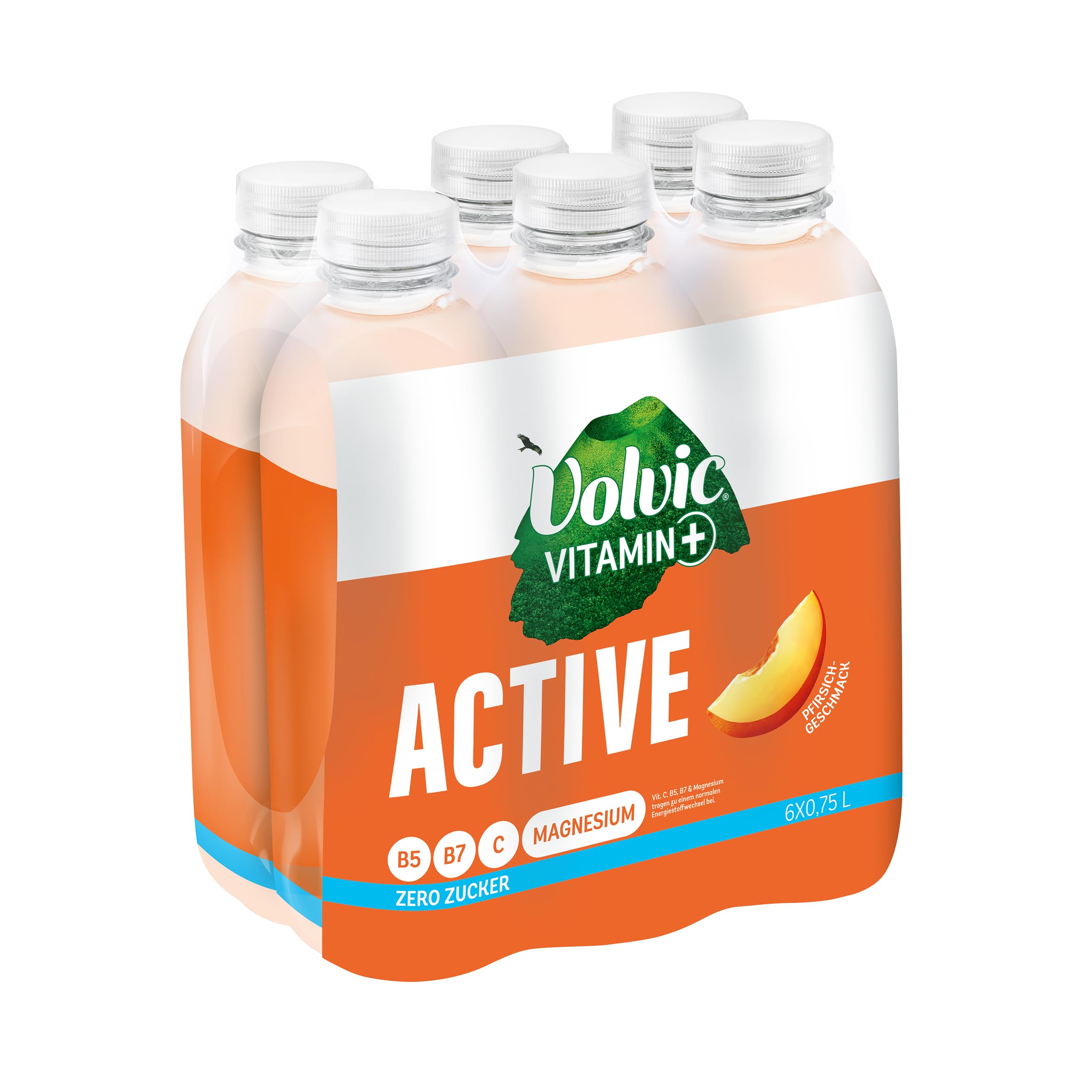 Volvic Vitamin+ Active Pfirsich – Erfrischungsgetränk mit Koffein, Magnesium und Vitaminen – Ohne Zucker und ohne Kalorien – 6 x 0,75 l 2