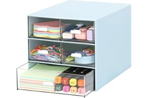 LETURE Desk Organizer with 5 Drawers, Rectangular Office Stationery Supplies Desktop Drawers, Plastic Makeup Storage, Suitable for Office, School, Home (Blue & 5 Drawers)