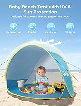 Glymnis Pop Up Baby Beach Tent UV Protection Sun Shelter with Mini Pool view 4