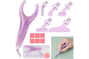 SNEWVIE Diamond Painting Pen Kits with Angled Metal Tips,Ergonomic Diamond Art Pen and 5Pcs Purple 45 Degree Stainless Steel Screw Thread Multi Placer,Diamond Drill Pens for DIY Diamond Art
