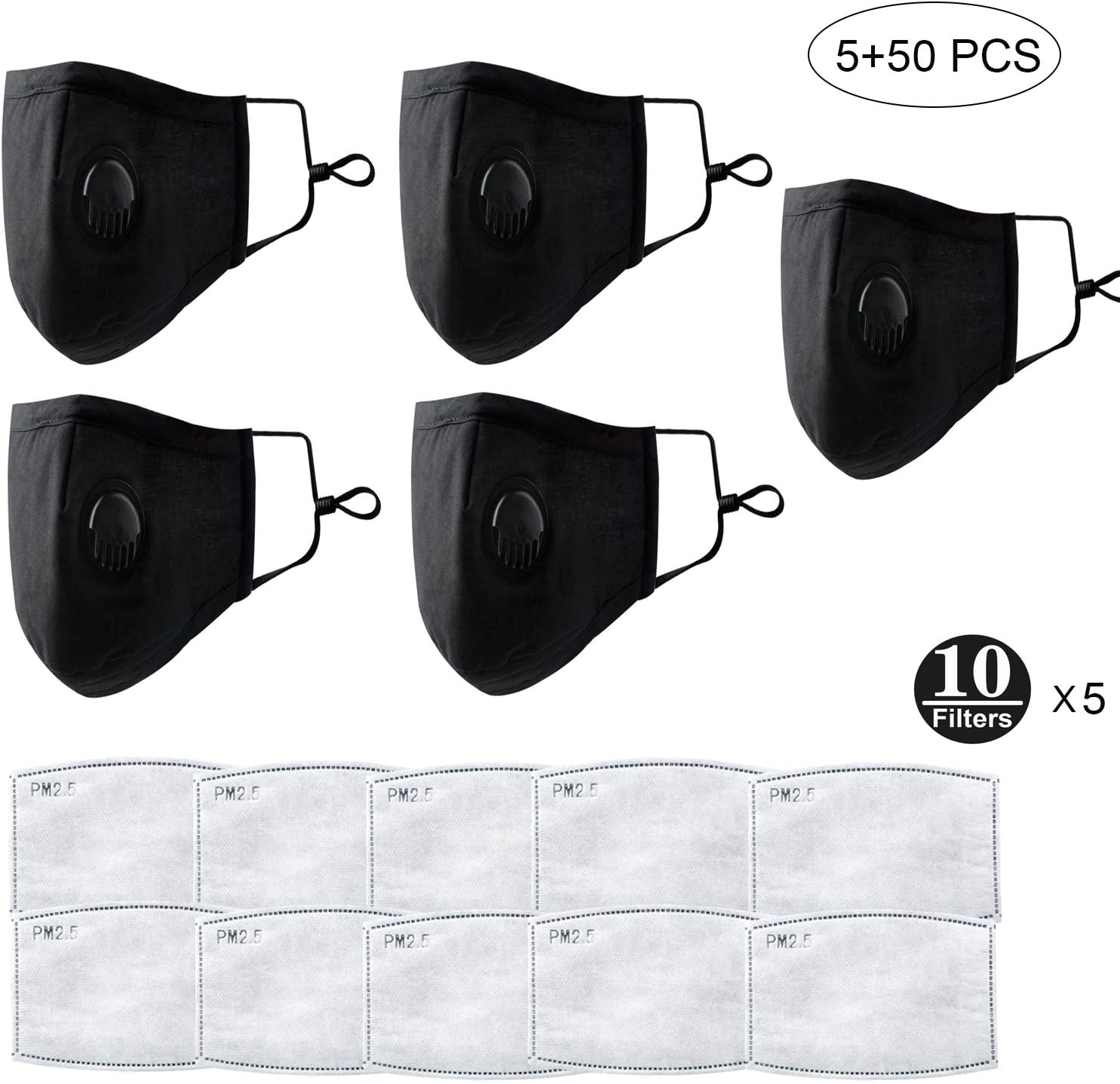 JYCRA Dust Mask, 5PCS Anti Pollution Pollen Allergy PM2.5 Dustproof Half Face Mask with N95 Filters Outdoor Windproof Mask for Men Women