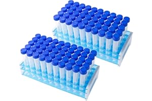 100pcs-15ml Conical Centrifuge Tubes with Graduated Marks, Clear Plastic Test Tubes with Blue Screw Cap and Two Test Tube Rac