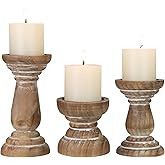 Candle Holder for Pillar Candle Set of 3, Farmhouse Wood Candle Holder, Rustic Wooden Candle Stand, Vintage Small Wooden Candlestick HoldersDecorative for Living Room, Table Centerpiece (Brown)