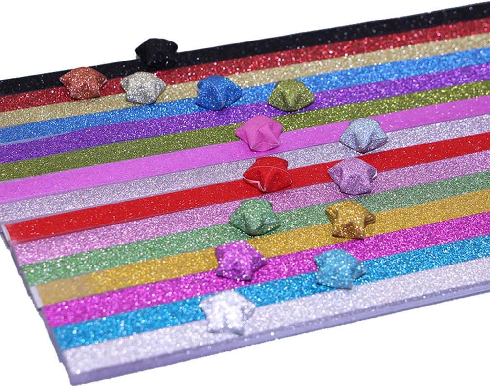 STOBOK 320pcs Glitter Origami Star Paper Strips Lucky Star Paper for DIY Craft (Mixed Color)