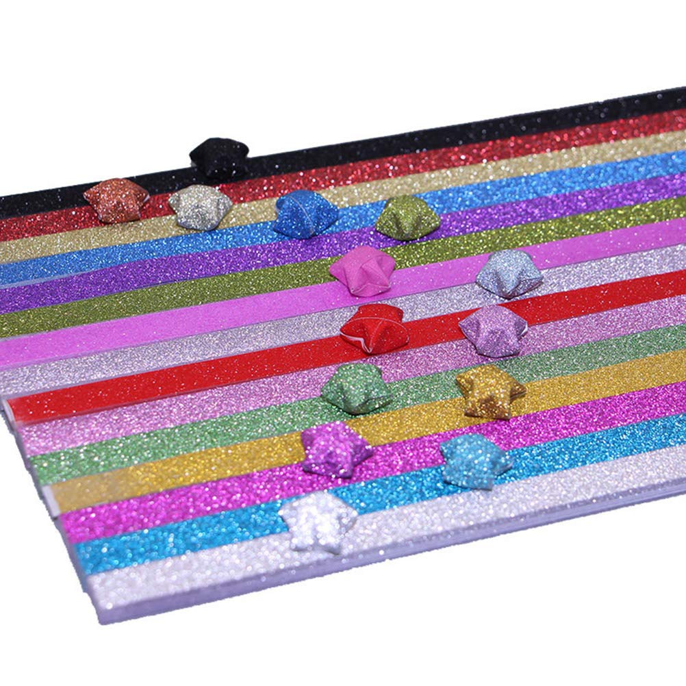 STOBOK 320pcs Glitter Origami Star Paper Strips Lucky Star Paper for DIY Craft (Mixed Color)