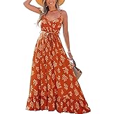 CUPSHE Women Maxi Dresses Spaghetti Straps V Neck Sleeveless Belted Beach Boho Ruffled Summer Pockets Vacation Casual Dress