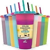 COLORPUL Plastic Tumblers with Lids and Straws - 9 Packs 24oz Color Changing Cups Thick Plastic Cups With Lids And Straws-Reusable Cup With Lids And Straws-Kids Cup With Straws And Lids-SmoothieCup
