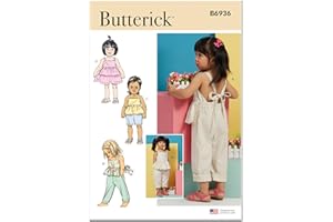 BUTTERICK B6936A Toddlers' Overalls and Dress Sewing Pattern Kit, Design Code B6936, Sizes 1/2-1-2-3-4