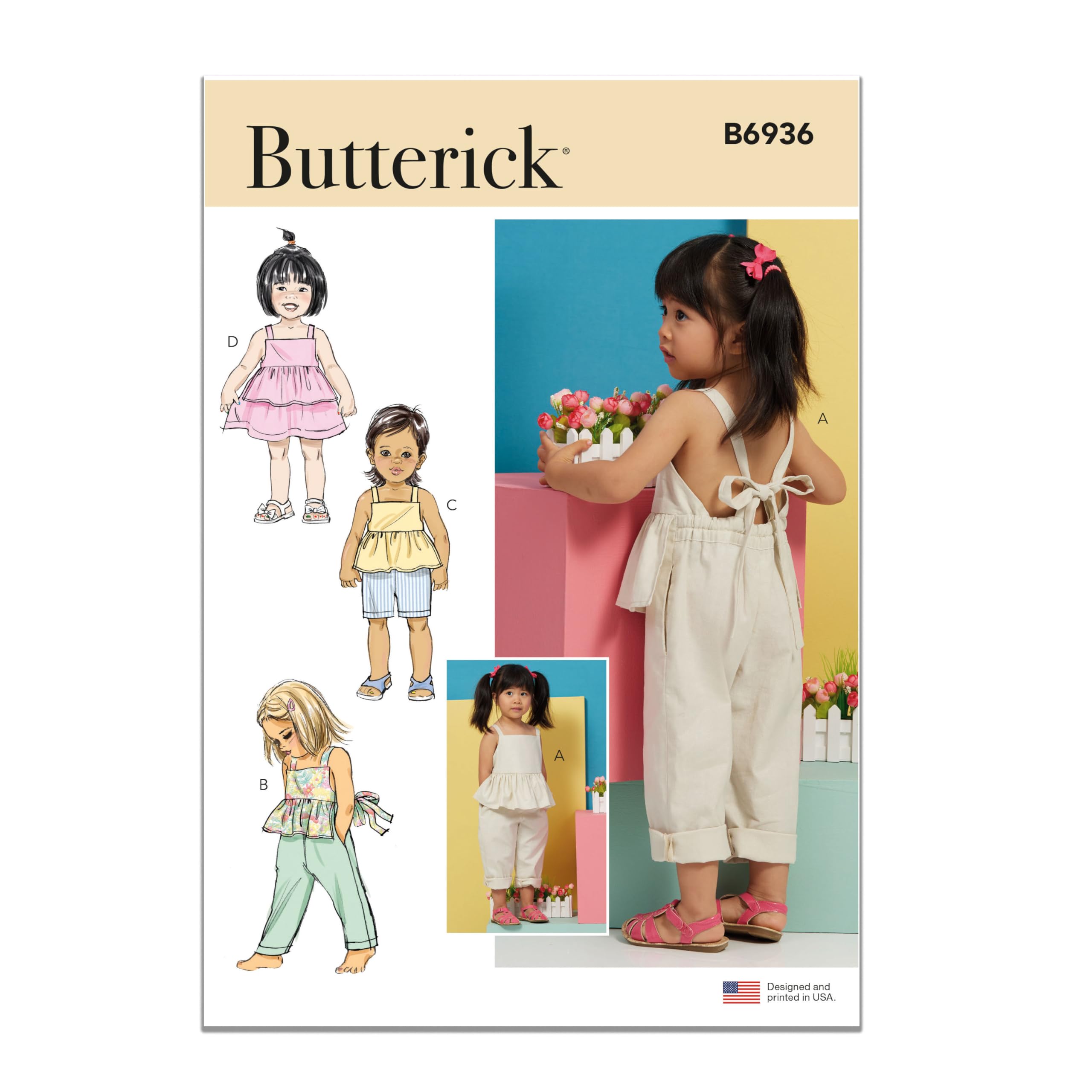 Butterick B6936A Toddlers' Overalls and Dress A (1/2-1-2-3-4)