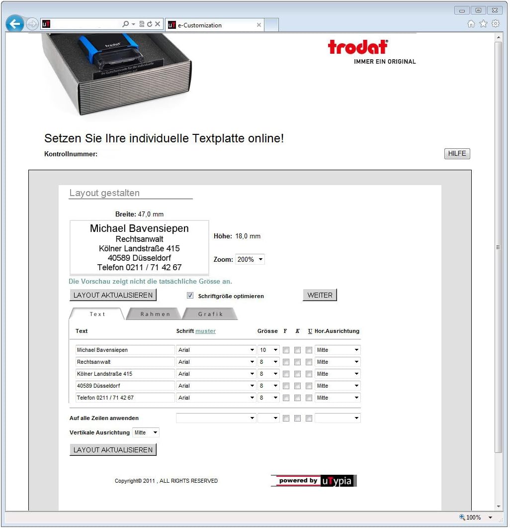 Trodat 44084 Text Stamp Self-Inking Printy 4911 4.0 - Black, Grey/Black, 37 x 14 mm - Image 5