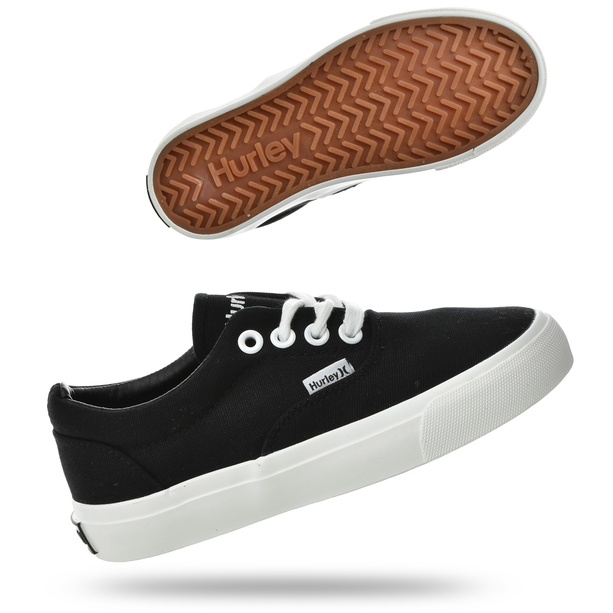 Hurley Marley Kids Lace Up Canvas Sneakers – Low Cut Skateboarding Shoes for Kids, Sports Shoes for Boys and Girls, Black/White Image