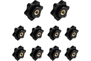 bociloy 10Pcs M5 Star Knobs Clamping Handle Nut, Black Plastic Thru Hole Star Knobs with Knurled Grip, Female Threaded Handle Screw-On Knob for Machinery Equipment