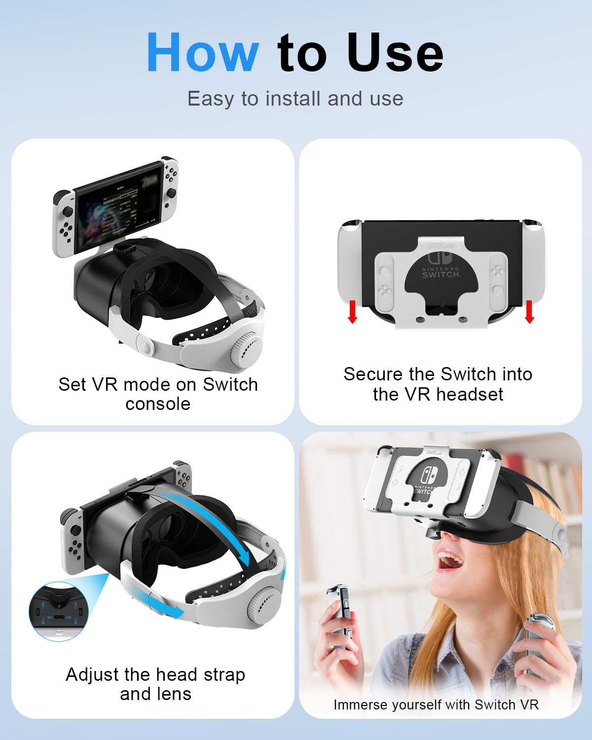 Aufgewertet VR Brille für Nintendo Switch/Switch OLED Modell, 3D Virtual Reality Headset Spiele Zubehör mit Anpassbaren HD-Gläsern und Elite Strap, Switch VR Labo Goggles Brille 8