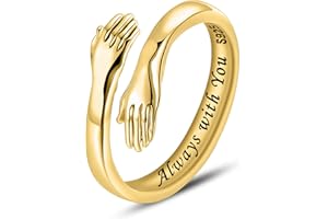 LOVECOM S925 Sterling Silver Hug Rings for Women Adjustable Hugging Hands Open Ring for Men Promise Rings Jewelry Birthday Mothers Day Gifts for Dad Mom Wife Daughters Grandma Best Friend