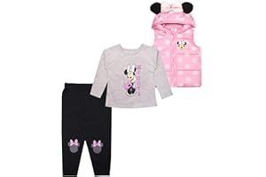 DISNEY Minnie Mouse Girls' Shirt, Vest and Leggings Set for Toddler and Little Kids - Pink