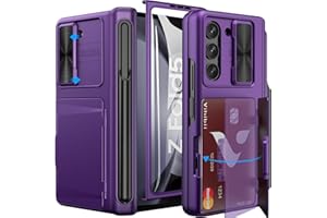 Vihibii for Galaxy Z Fold 5 Case with Card Holder & S Pen Holder & Hinge Protection & Slide Camera Cover & Screen Protector, Heavy Duty Rugged Wallet Phone Case for Galaxy Z Fold 5, Dark Purple