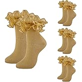 MKYSZLT Women Glittery Ruffle Ankle Socks,Adult Double Lace Sparkling Frilly Dress Socks with Ruffles Cute Ruffled Bobby Sock