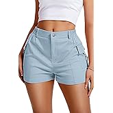 ELLEVEN High-Stretch Women’s Cargo Shorts, Y2K Mini, High Waisted, Slim-Fitted Cut Off Shorts with Pockets