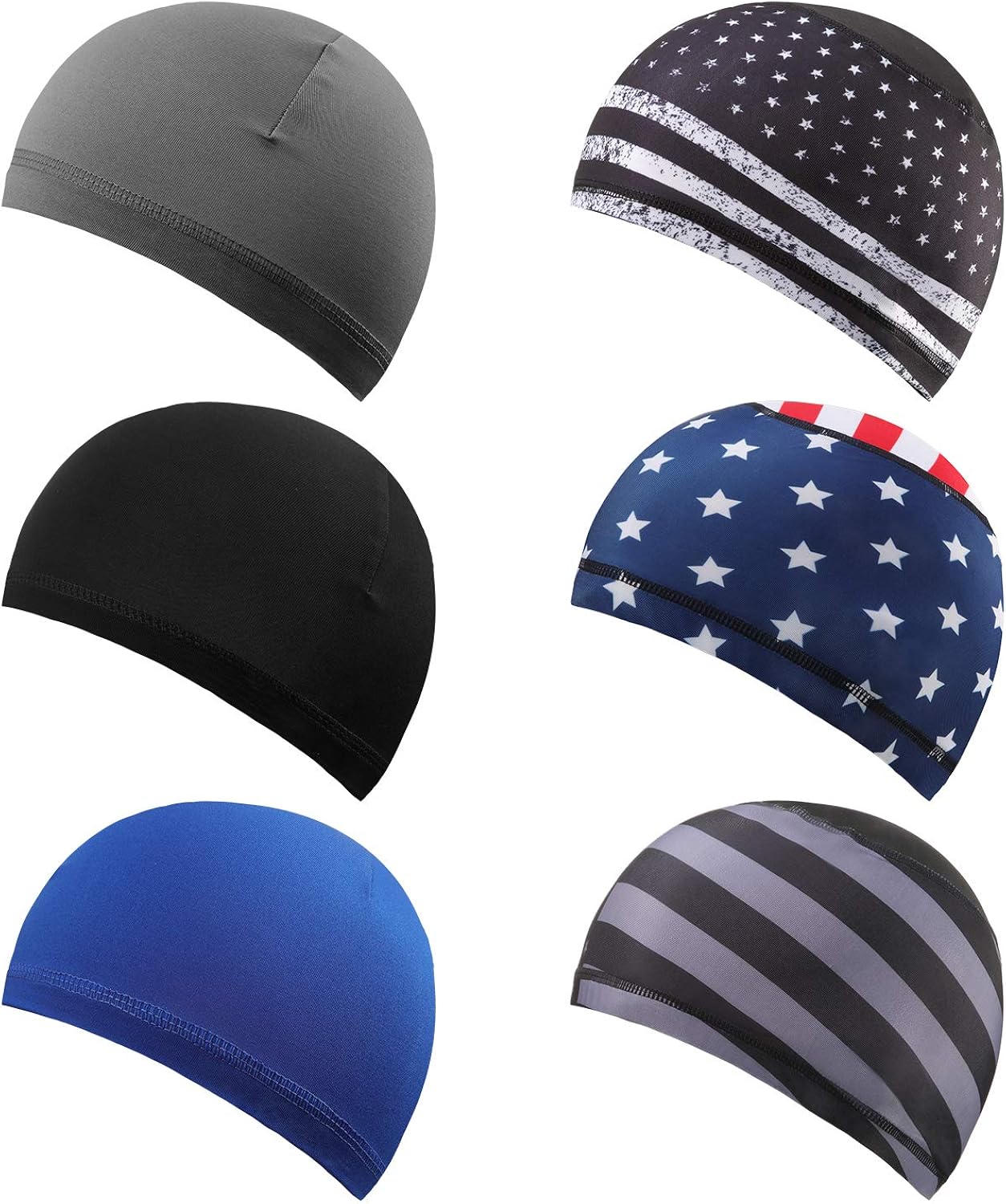 6 Pieces Skull Cap Running Hats Sweat Wicking Hats Cooling Beanie Cap Cycling Helmet Liner for Men and Women (Black, Blue, Grey): Clothing