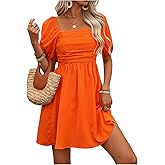 Floerns Women's Puff Short Sleeve Boho Dress Square Neck Summer A Line Dresses