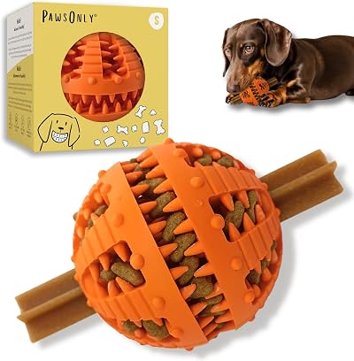 PawsOnly Interactive Treat Dispenser Ball Small Orange Dog Toy