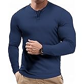 JMIERR Mens Muscle Slim Henley Shirt Button V-Neck Long Sleeve Gym Workout Athletic T Shirts
