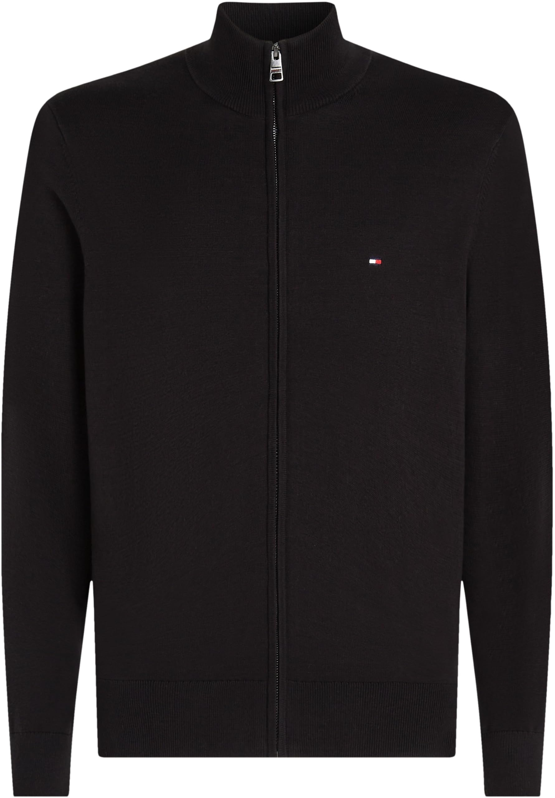 Tommy Hilfiger Herren Pullover mit Reißverschluss Essential Cotton Zip Thru Stehkragen, Schwarz (Black), L 5