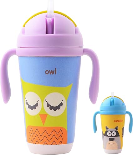 Go Fresh Bamboo Kids Straw Cup Kids Cups With Lids And Straws Toddler Cups Bamboo Fiber Cups Straw Cup For Kids Bamboo Kids Cups For Everyday Use Owl Design Pink Blue Amazon Fr